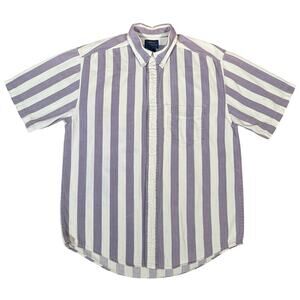 Vintage Cambridge Classics 100% Cotton Striped Button Up Shirt Purple White Sz M
